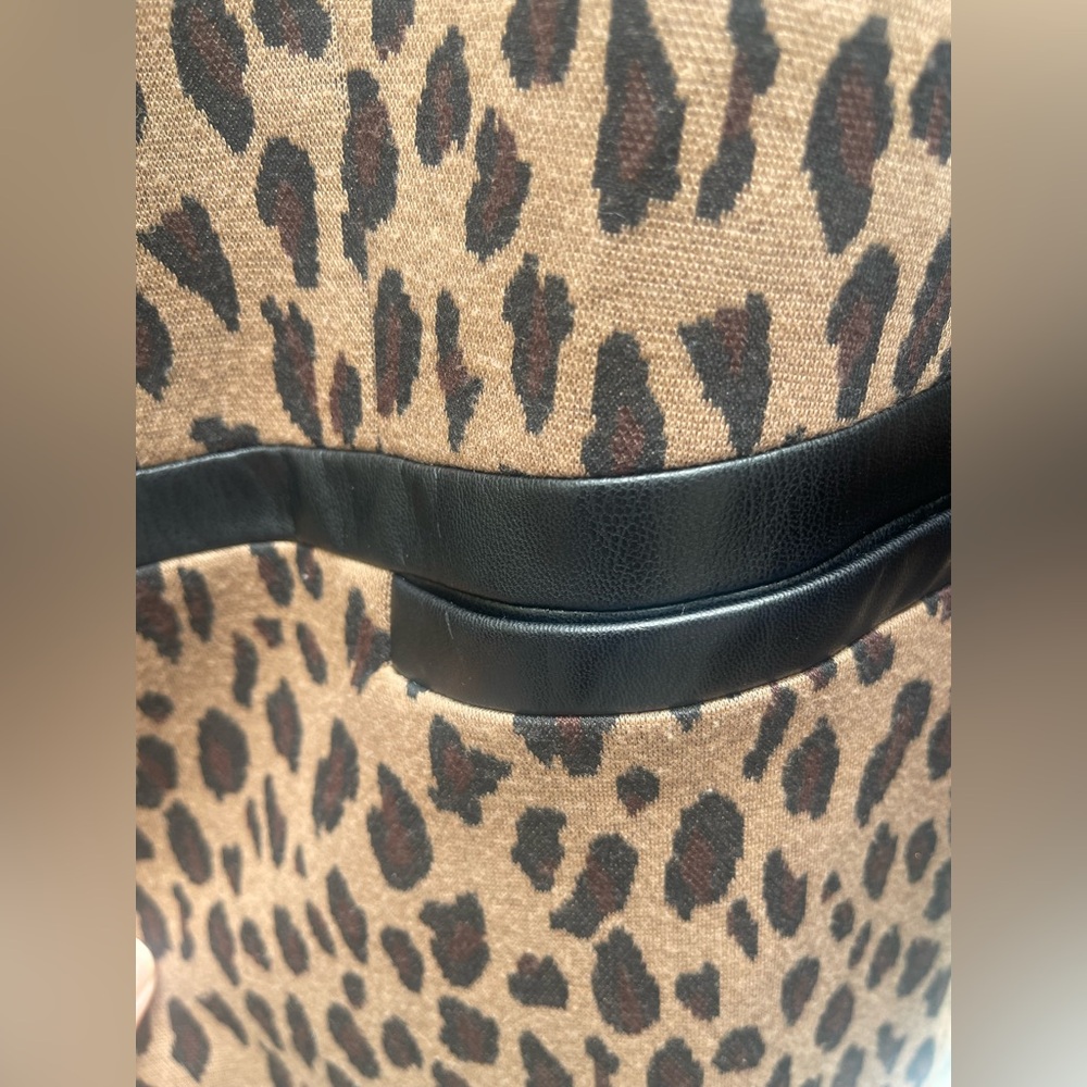 Kasper Animal-Print Faux-Leather-Trim Open-Front Jacquard Jacket Sz 16 - Picture 4 of 5